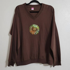 LAT Pullover V-neck Long Sleeve Brown Sweatshirt